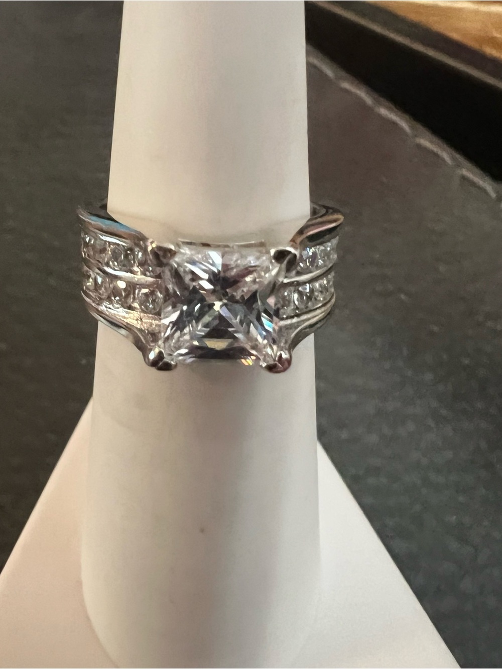 Sterling silver Princess -Cut Cubic Zirconia Statement Ring - White